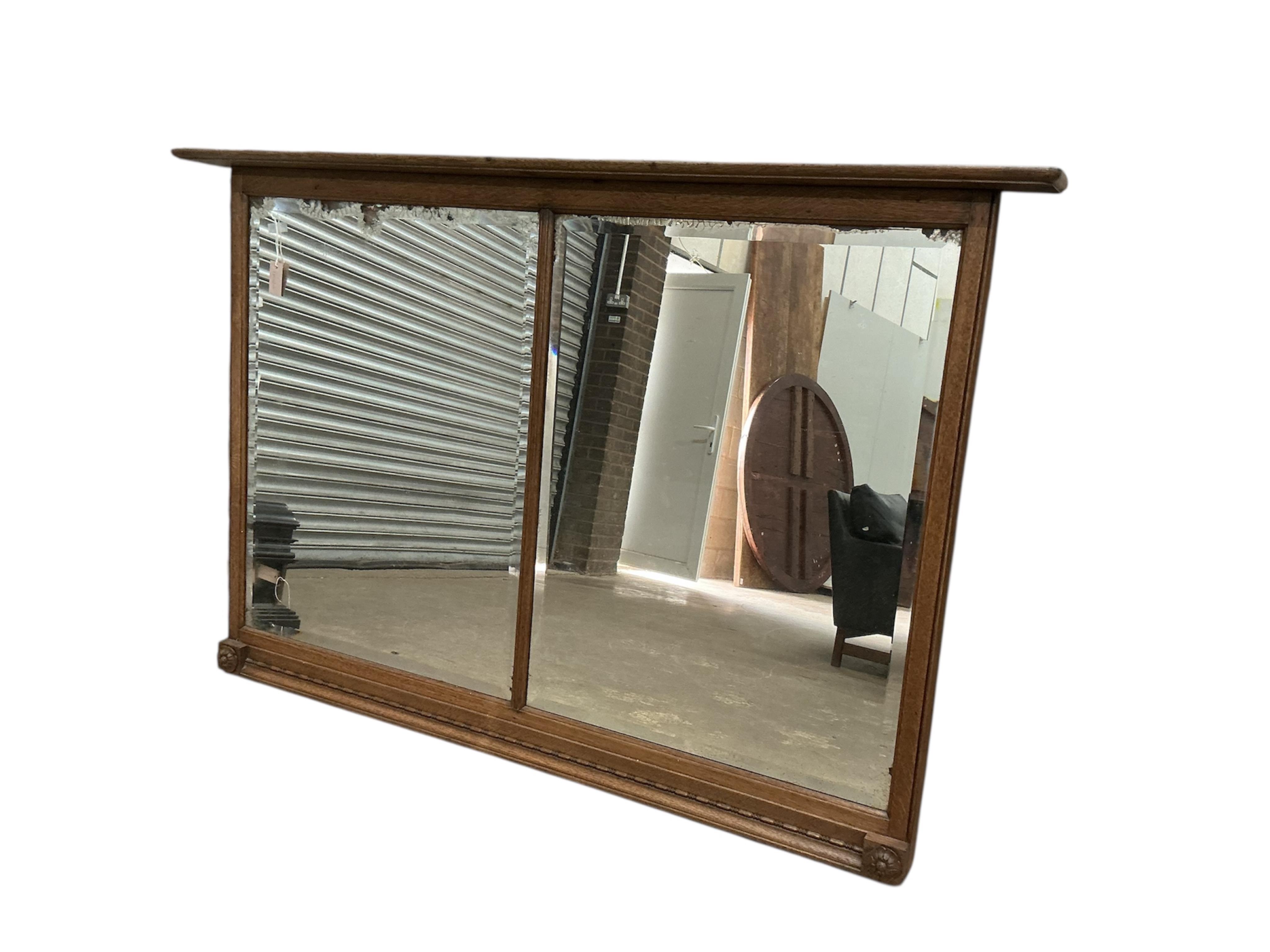 An Arts & Crafts rectangular twin plate overmantel mirror, width 175cm, height 114cm